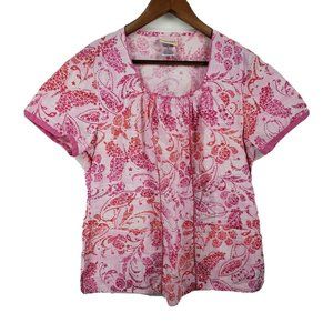 Skechers Womens Medical Scrub Top Pink Floral Cotton Size Large